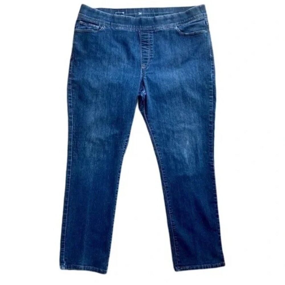 Levi's Elastic Waist Straight Leg Pull On Ankle Jeans Sz 34